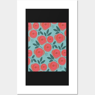 Roses are red, abstract pattern with red roses on a pale green bottom Posters and Art